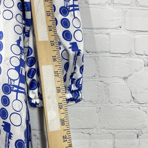 Dress Limited Collection 100% Silk Size 4 Mini Round Neck Geo Blue Flowy Soft - Picture 6 of 11